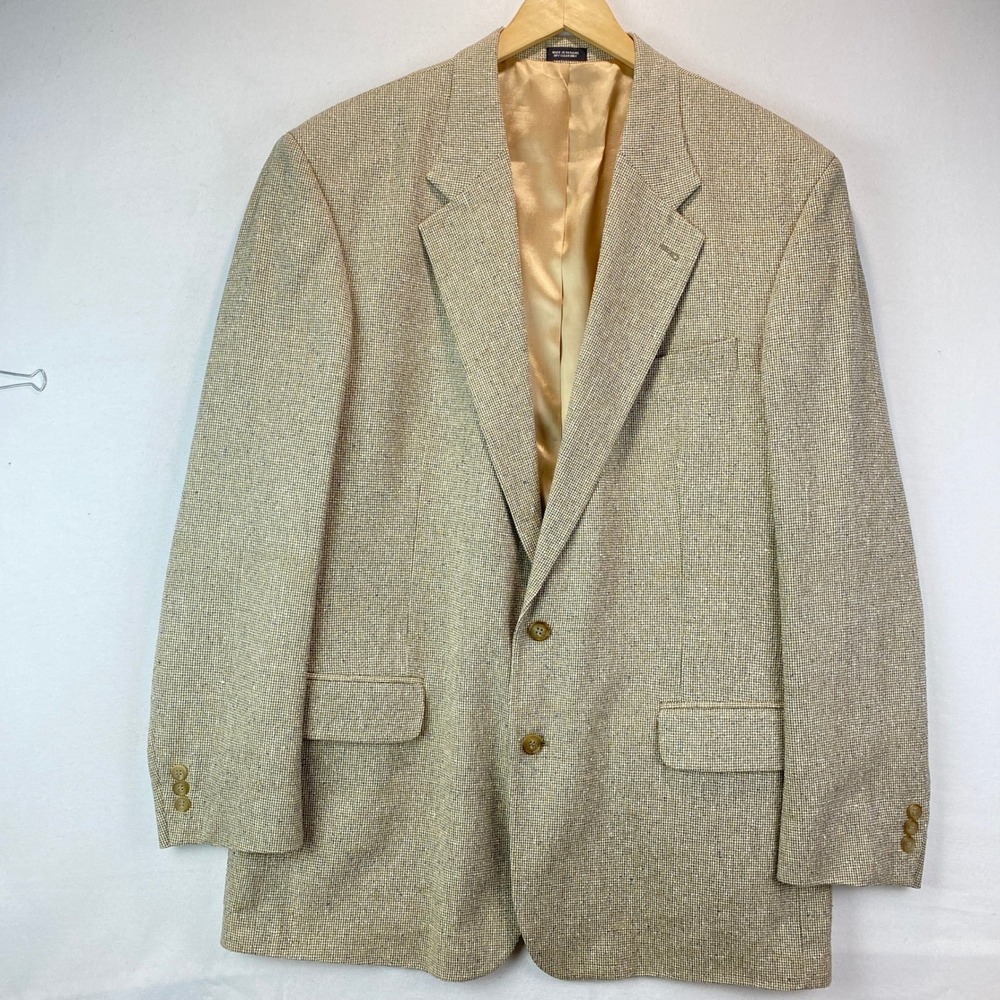 VTG Barrington 100% Silk Sport Coat Mens 46 L Tan Brown Textured Blazer Jacket